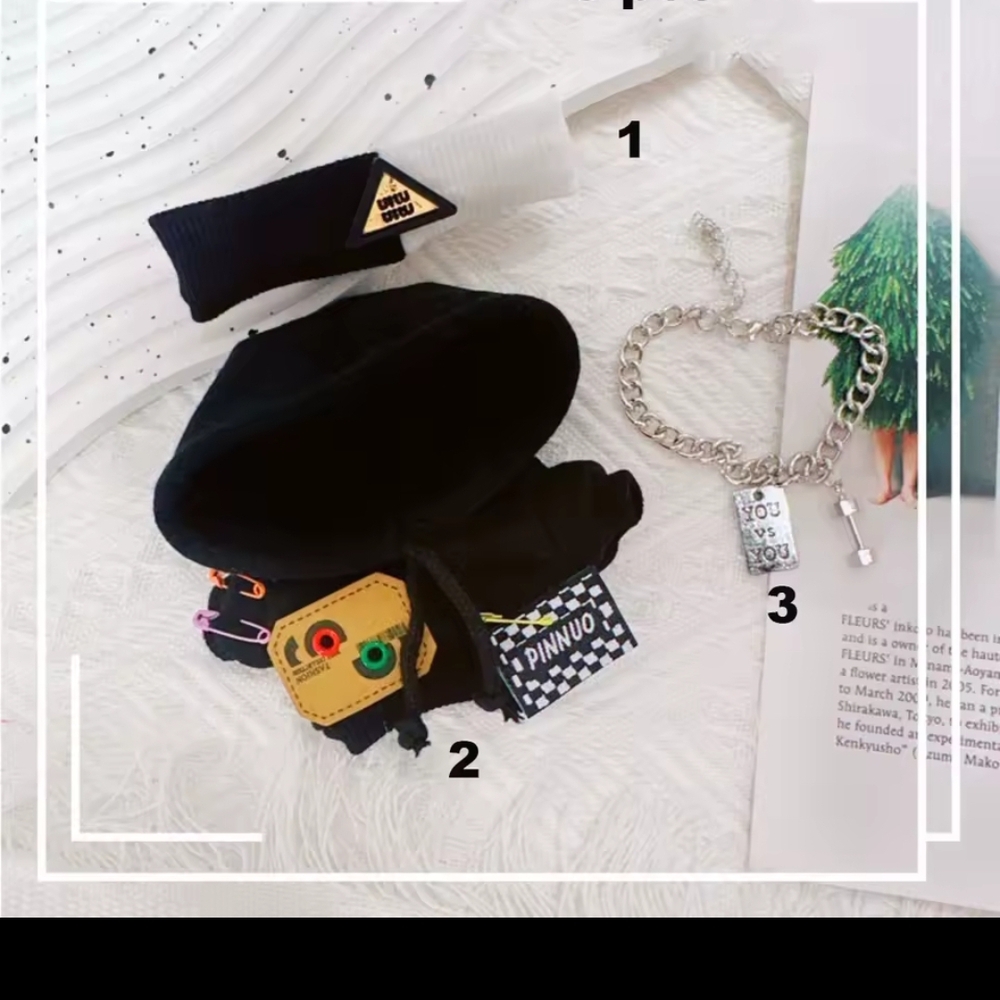 Black Hoodie, Headband and Chain Designer Inspired Labubu Putfit Bundle